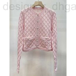 Women's Knits & Tees designer High Quality 23 Early Autumn Sweet and Gentle Small Fragrant Wind Pink Diamond Checker Button Knitted Cardigan Topped Up for Women