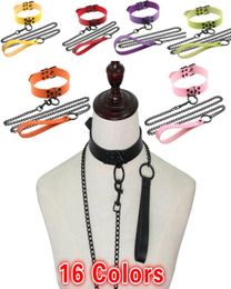 Sexy Darkness Style Necklace Metal Chain Choker Punk PU Leather Collar Unisex Flirting Role Play Neck Belt Exotic Bondage Leash7132381