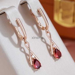Stud Minimalist Style Drop Shape Red Zircon Geometric Crossing Earrings 585 Gold Color Trendy Jewelry Daily Wear Dangle Accessories YQ240129