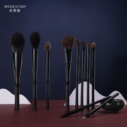 Mydestiny 10 Pcs Professional Makeup Brush Set Ebony High Grade Brush Set Soft Animal Fox Squirrel Goat Hair 240124