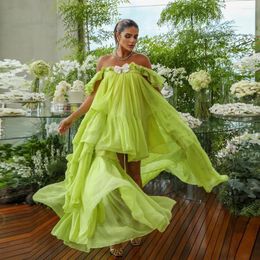 Party Dresses Pretty Loose Green Women High Low Chiffon Maxi To Ruffle Trimmed Bow Long Prom Gowns