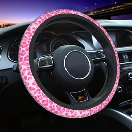 Steering Wheel Covers 37-38 Car Pink Leopard Print Soft Cheetah Braid On The Cover Car-styling Accessories