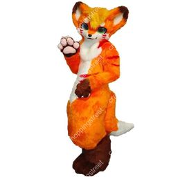 Orange Long Fur Husky Dog Fox Mascot Costume Cartoon Character Outfits Halloween Christmas Fancy Party Dress Adult Size Birthday Outdoor Outfit Suit