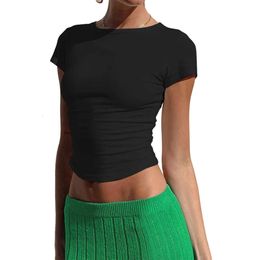 T-Shirt Basic Fitted Short Sleeve Tees for Women Solid Color Skims Dupes Shirt Y2k Skinny Crop Tops Summer Going Out Workout Clothing Casual top