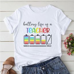 Womens T Shirts Colored Battery Life of A Teacher Monday to Friday Graphic Print T-shirt Women White Short Sleeve Haruku Street Wears