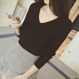 Women's Blouses Women Fall Spring Top Knitted Long Sleeve Solid Color V Neck Button Slim Fit Elastic Pullover Soft Blouse Lady Winter