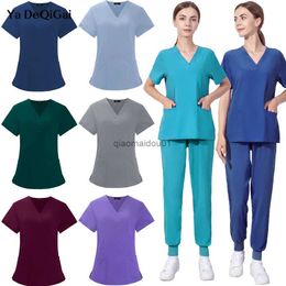 Others Apparel Workwear Nursing Women Scrubs Pants Elastic Wholesale Working Uniform Women Short Sleeve Neck Tops Dental Hospital Scrubs Suits