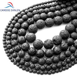 Beads Natural Stone Black Lava Volcanic Stone Loose Beads 4 8 10 12 14 16 18 20mm Fit Diy Charm Beads for Jewelry Making Accessories