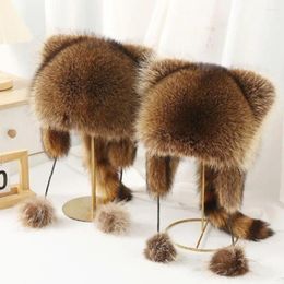 Berets Cute Faux Fur Raccoon Tail Parent-Child Plush Hat Soft Fabric Hats For Winter Thick Warm Kids Adults