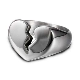 Band Rings Punk Rock Titanium Steel Broken Heart Rings for Men Women Unisex Lover Jewellery Drop Shipping Size 6-9 240125