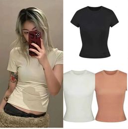 Basic Fitted Short Sleeve Tees for Women Solid Colour Skims Dupes Shirt Y2k Skinny Crop Tops Summer Going Out Workout Clothing Specialty store