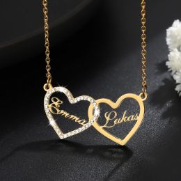 Necklace Custom Heart Necklace With Name Personalised Name Necklace Iced Out Chain Crystal Name Pendant Jewellery For Women Gifts