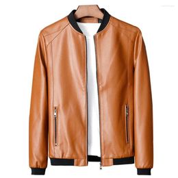 Men's Jackets Men Outerwear Windproof Faux Leather Motorcycle Jacket With Stand Collar Zipper Closure Elastic Cuff For Fall Winter