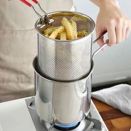 304 Pans Stainless Steel Deep Frying Pot Tempura French Fries Fryer with Strainer Chicken Fried Pasta Kitchen Cooking Gadgets