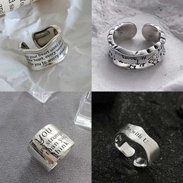 Band Rings New Fashion Silver Colour Open Finger Ring Letters Words Wide Punk Stackable For Women Girl Jewellery Gift Dropship 240125