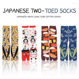 Women Socks 1 Pair Novelty Street Fashion Samurai Sandal Sock Men Two Toe Japanese Style Harajuku Cartoon Middle Tube Tabi