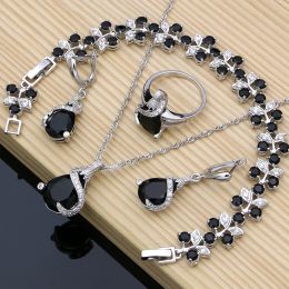 Sets Strange Design 925 Sterling Silver Costume Jewelry Sets Black CZ for Women Earrings Fashion 2020 Necklace Sets Turkish Jewelry