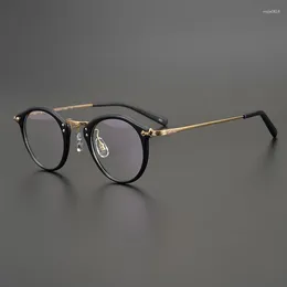 Sunglasses Frames Retro Eyeglasses Handmade Acetate Pure Titanium Round Frame Fashion Japanese Brand Original Design Prescription Glasses