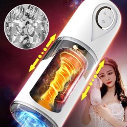 Masturbators 10 Rotating Telescopic Automatic Male Masturbators Real Pussy Adult Masturbation Cup Sex Toys For Men Blowjob Machines Vibrators