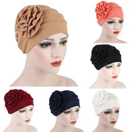 Berets India Hat Female Headwrap Side Flower Beanie Cap Turban Stretchy Soft Muslim Hijab Caps Headwear Women