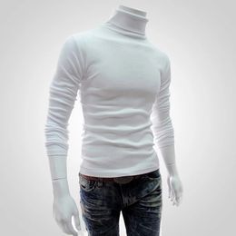 Men's Slim Turtleneck Long Sleeve Tops Pullover Warm Stretch Knitwear Sweater Tight-fitting High-neck Casual Men Clothing 240125