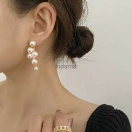 Stud Long Dangle Earrings for Women Fashion Full Crystal Simulated Pearl Tassel Drop Earring Vintage Gold Colour Brincos Jewellery YQ240129