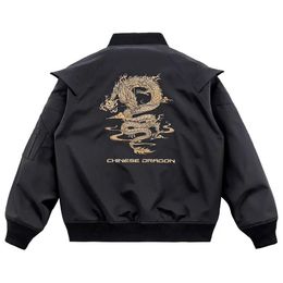 Men's Jackets Dragon Pattern Embroidery Jackets for Men Women New Harajuku Fashion Bomber Jacket Work Coat Top Winter Jacket Men Streetwear J240126