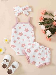 Clothing Sets 0-3Yrs Baby Girls Floral Clothing Outfits Princess Party Romper Tops Shorts Headband 3Pcs Summer Infant Girls Clothes Suits