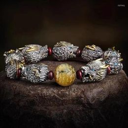 Bangle RDLongsheng Nine-child Bracelet Men's Plate Play Antique Dragon Scale Tiger Eye Stone Bead Advanced Feeling3269