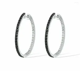 Dangle Earrings Hoop For Women Shiny Black Spinel White CZ Simple Style Large Circle