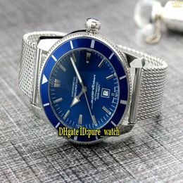 Cheap New Super Ocean Heritage AB201016 C960 154A Blue Dial Asian 2813 Automatic Mens Watch Ceramic Bezel Steel Mesh Band New Watc194p