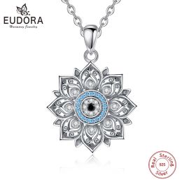 Necklaces Eudora 925 Sterling Silver Lotus Evil Eye Necklace for Women Man Vintage Evil Eye Lotus Flower Pendant Personality Jewellery Gift