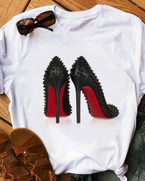 Women's Blouses Ninimour Women Graphic Studded Heels Print Crew Neck Casual T-shirt Spring Summer Short Sleeve Daily Pullover Tops Shirts