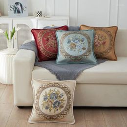 Pillow European Classical Style Decorative Pillows Case Embroidery Flowers Jacquard Cover Home Office Bed Sofa Chair Pillowcase