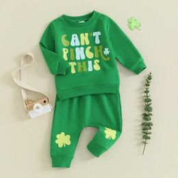Clothing Sets Baby Pants Set Long Sleeve Crew Neck Letters Print Sweatshirt With Shamrock Sweatpants Holiday Outfit For Girls Boys