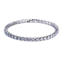 Charm Bracelets 4Mm Cubic Zirconia Tennis For Women Iced Out Chain Sier Color Bracelet Men Drop Delivery Dhbmn