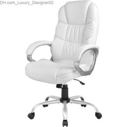 Other Furniture Office Chair Computer High Back Adjustable Ergonomic Desk Executive PU Leather Swivel Task with Armrests Lumbar Support (White) Q240129