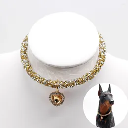 Dog Apparel Crystal Heart Necklace With Bling Rhinestones Charms For Small Dogs Girl Teacup Chihuahua Cat Collar Jewelry Pet Accessories