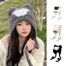 Berets Japanese Cute Teddy Velvet Bear Ears Strap Bomber Hats For Women Autumn And Winter Warm Ear Protection Funny Men's Caps