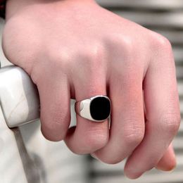 Stainless Steel Rings for Men Vintage Wide Enamel Rings Smooth Gothic Punk Jewelry Women Size 7-13
