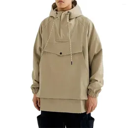 Men's Jackets Japan Retro Spring Autumn Long Sleeve Hooded Harajuku Solid Pullovers Casual Half Zipper Women Trendy Coat