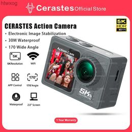 Sports Action Video Cameras CERASTES Action Camera 5K 4K 60FPS WiFi Anti-shake Dual Screen 170 Wide Angle 30m Waterproof Sport Camera with Remote Control YQ240129