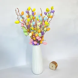 Decorative Flowers Colorful Easter Egg Tree Branch DIY Painting Artificial Flower Plant Festival Party Supplies Home Vase Decor