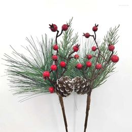 Decorative Flowers 1pcs Artificial Christmas Red Berries Handmade Pine Branches Tree Home DIY Wreath Decorations