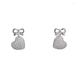 Stud Earrings S925 Silver Needle Fashion Zircon Female Niche Design Sense Bow Heart Ins Wind Drop