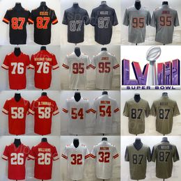 2024 Super Bowls LVIII Football 26 Chris Williams Jerseys 95 Chris Jones 87 Travis Kelce 32 Nick Bolton 58 Derrick Thomas Embroidery Black Red White Grey Colour Rush