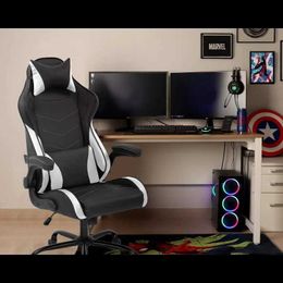 Other Furniture Gaming Chair Office Chair PC Computer Chair with Lumbar Support Headrest Flip up Armrest Task Desk Racing Chair(White) Q240129