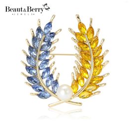 Brooches Beaut&Berry Rhinestone Pearl Ear Of Wheat For Women Unisex Classic 4-color Plant Office Party Pin Year Gifts