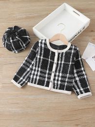 Jackets Autumn And Winter Plaid Short Jacket For Christmas Year Children Girls' Coat With Cap