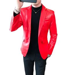 Spring And Autumn Fashion Men's Leather Jacket, Korean Version Slim Fit Men's Suit, Youth British Style PU Suit Top